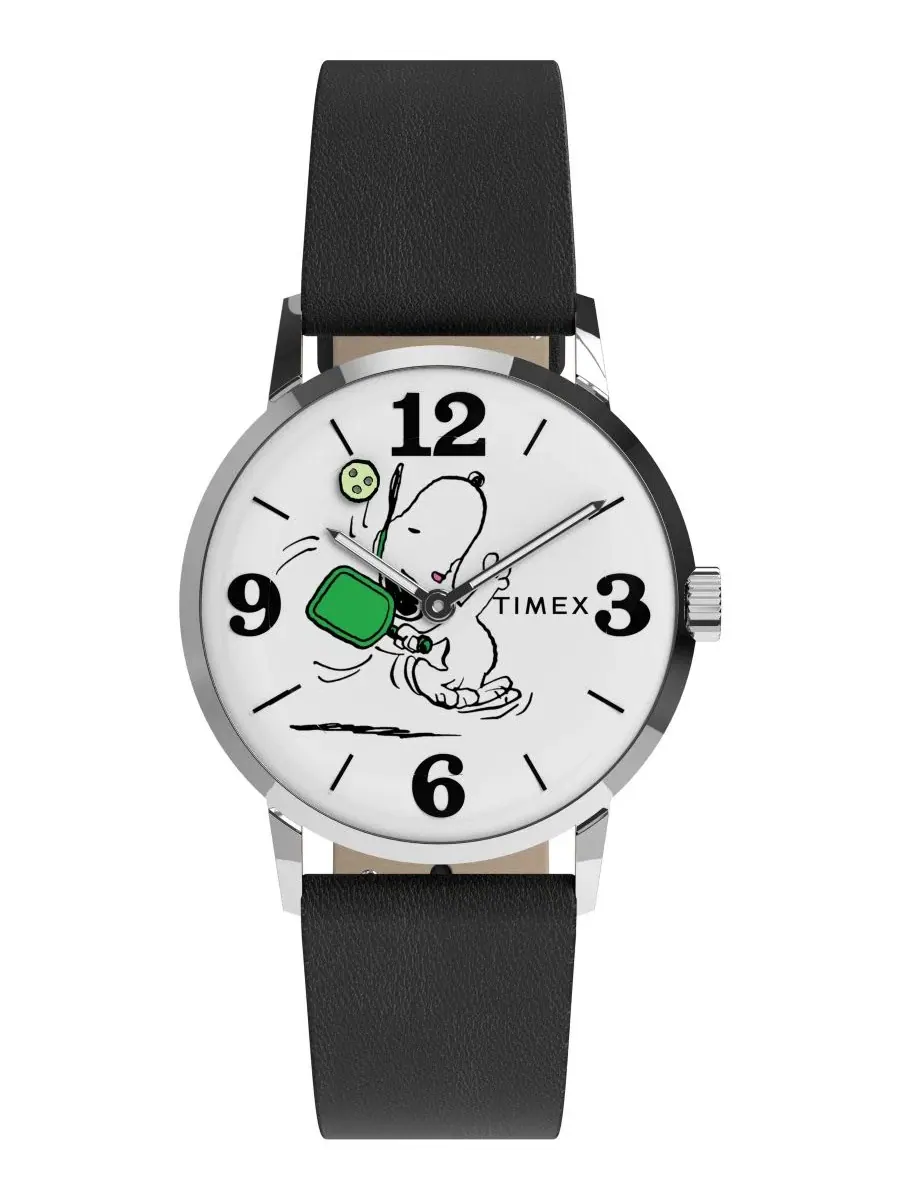 Кварцевые аналоговые часы унисекс, черный кожаный ремешок, 38 мм Timex — черный
