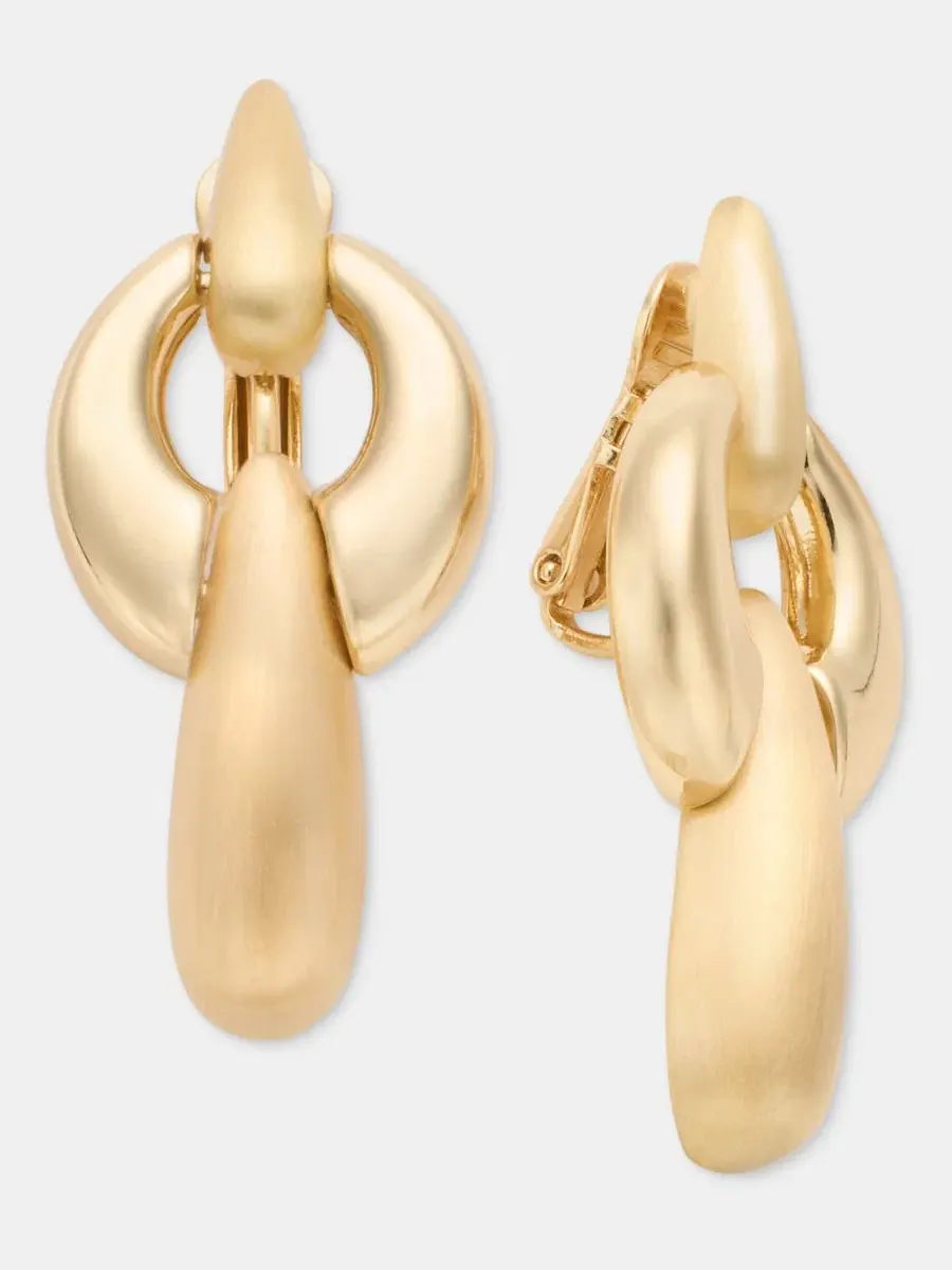 Серьги-подвески Puffy Linked Clip-On Linear Drop Anne Klein — изображение 2 из 4, оттенок золото