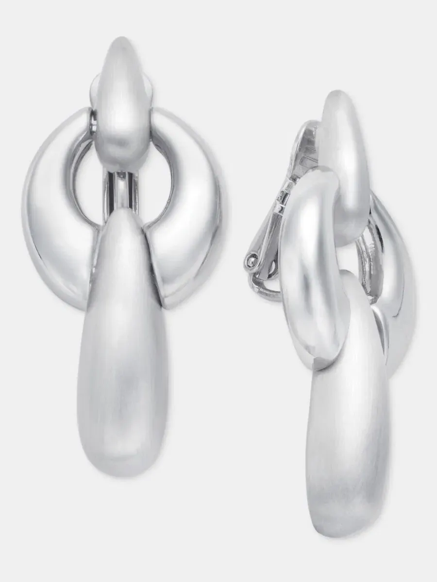 Серьги-подвески с выпуклым звеном, модель Puffy Linked Clip-On Linear Drop Anne Klein — изображение 2 из 4