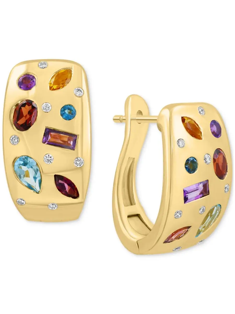 Серьги-кольца с разноцветными камнями и бриллиантами, модель Scatter Hoop EFFY Collection — изображение 1 из 3