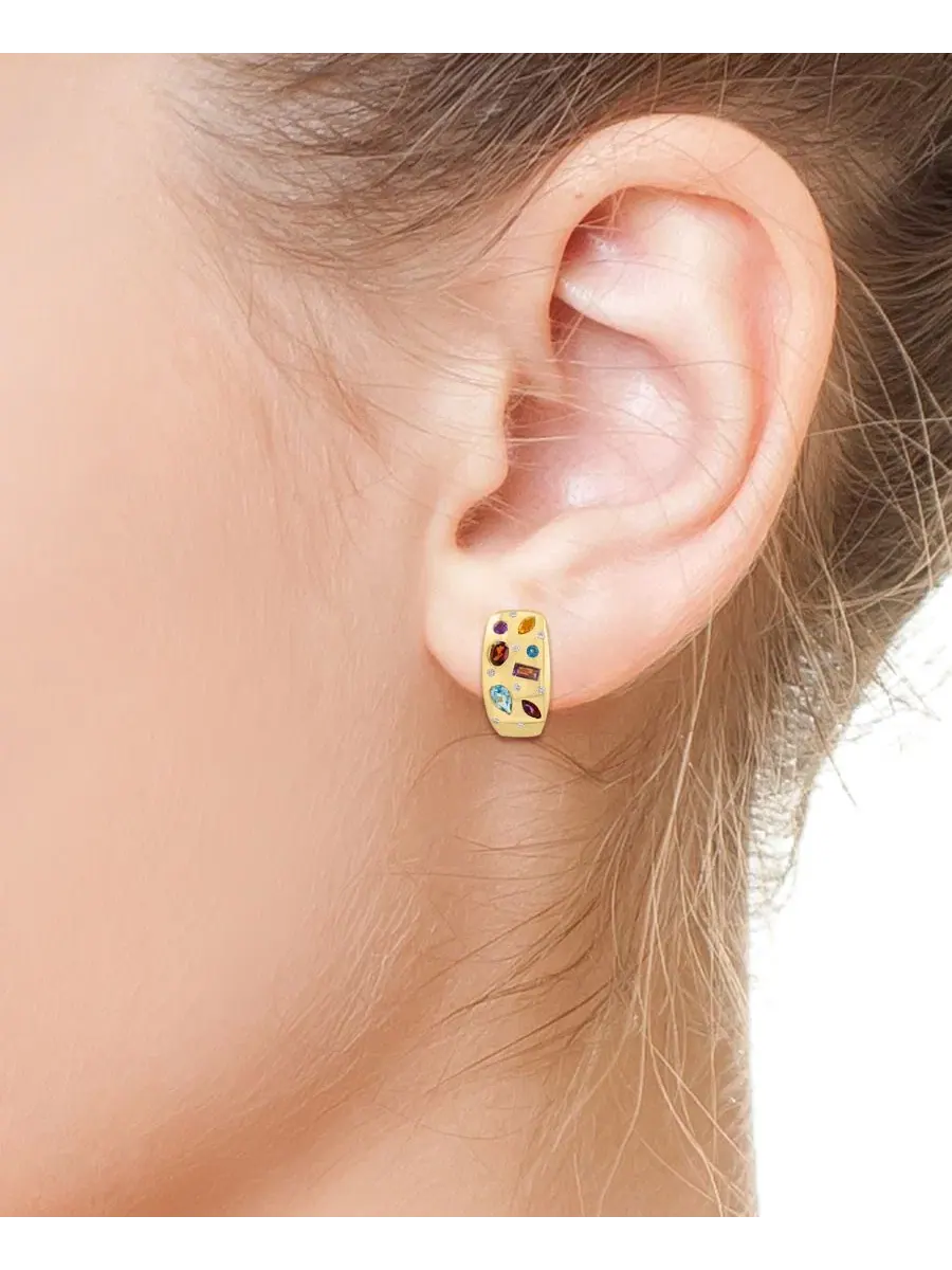 Серьги-кольца с разноцветными камнями и бриллиантами, модель Scatter Hoop EFFY Collection — изображение 2 из 3