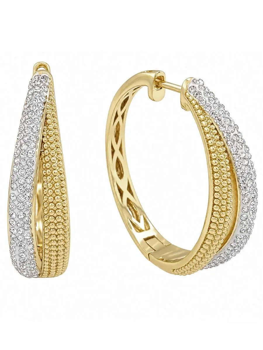 Серьги-кольца с кристаллами, модель Crystal Split Texture Hoop And Now This — изображение 1 из 5, оттенок золото
