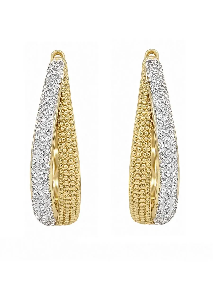 Серьги-кольца с кристаллами, модель Crystal Split Texture Hoop And Now This — изображение 2 из 5, оттенок золото
