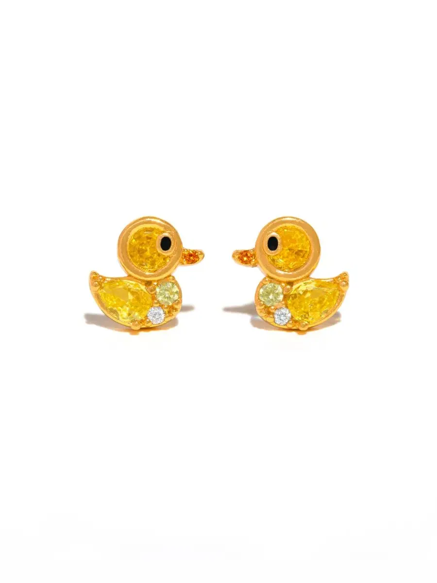Серьги-гвоздики с кристаллами и уткой Crystal Rubber Ducky Girls Crew — изображение 1 из 3, оттенок золото
