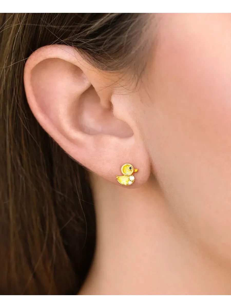 Серьги-гвоздики с кристаллами и уткой Crystal Rubber Ducky Girls Crew — изображение 3 из 3, оттенок золото
