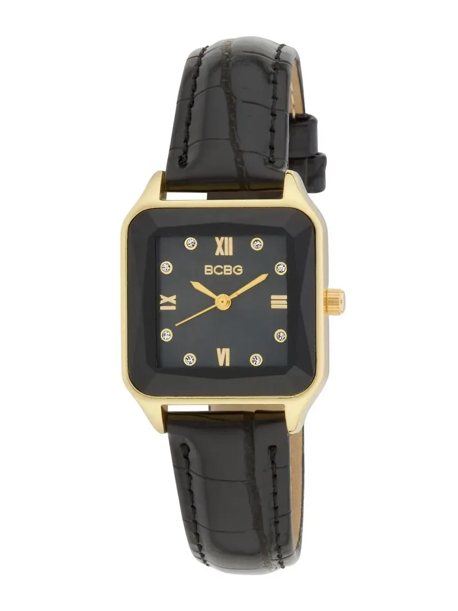 Женские часы BCBG с квадратным корпусом 27 мм, черные, Prism Glass Strap — изображение 1 из 4, оттенок черный