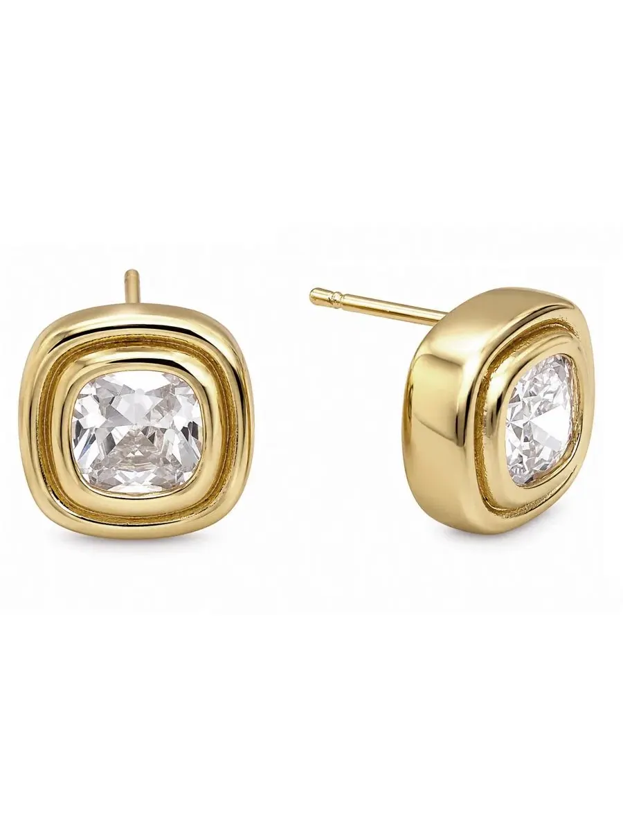 Серьги-пусеты с кубическим цирконием, квадратные, 5.92 ct And Now This — изображение 1 из 4, оттенок золото