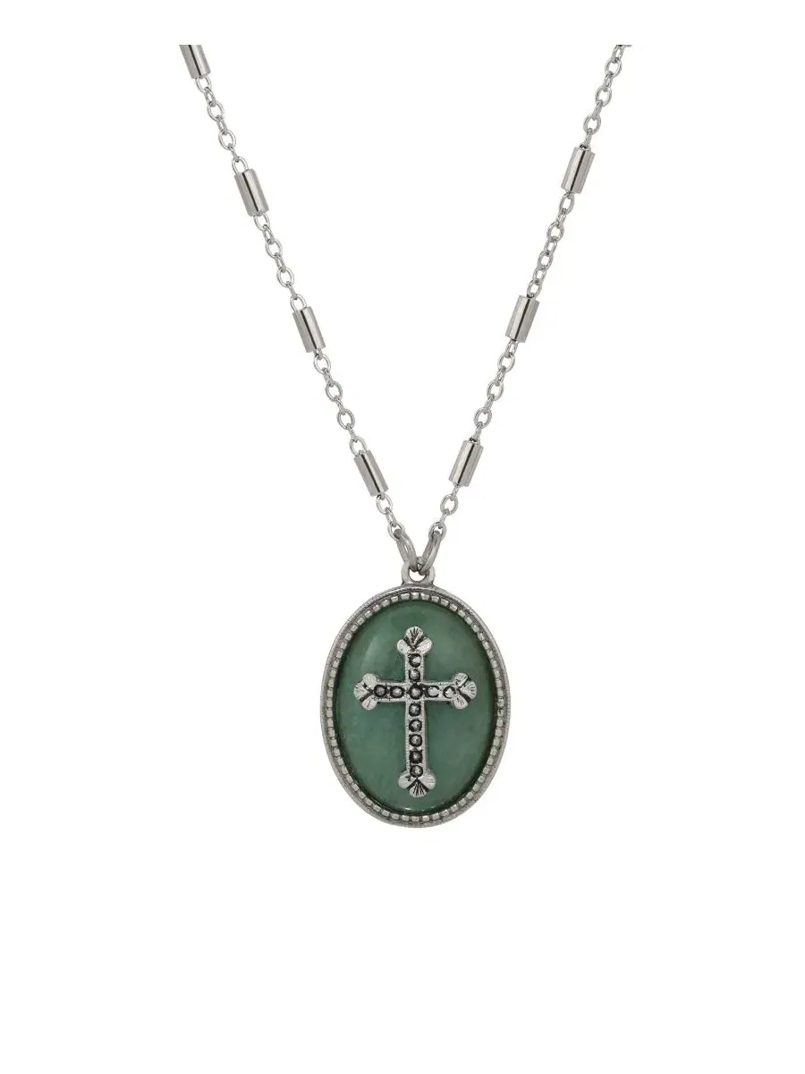 Кулон с овальным авантюрином, крест, 45 см Symbols of Faith