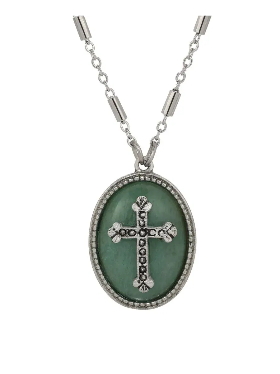 Кулон с овальным авантюрином, крест, 45 см Symbols of Faith — изображение 2 из 3, оттенок зеленый
