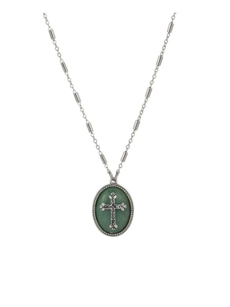 Кулон с овальным авантюрином, крест, 45 см Symbols of Faith — изображение 3 из 3, оттенок зеленый
