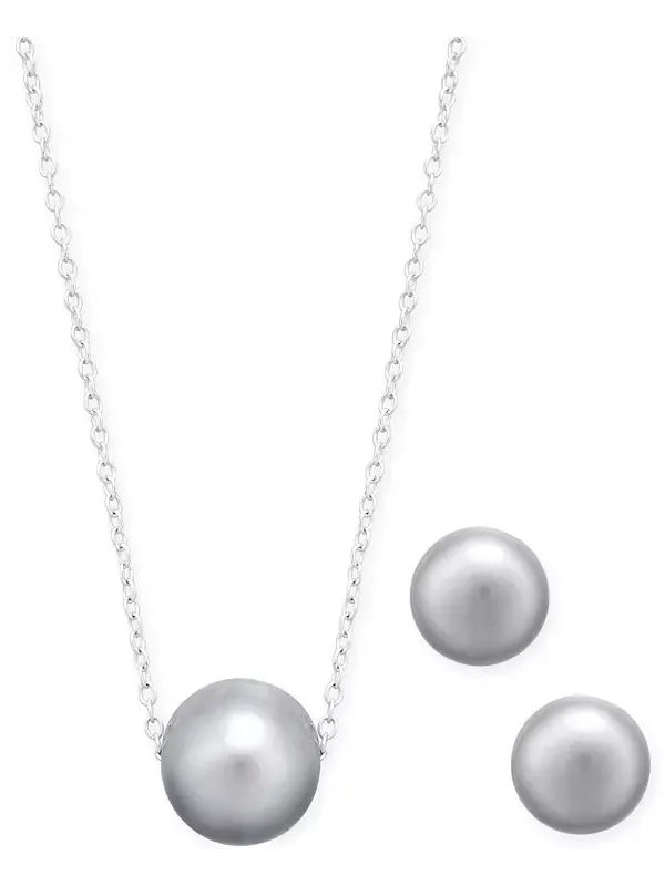 Классический комплект украшений из культивированного пресноводного жемчуга в стерлинговом серебре — изображение 1 из 1