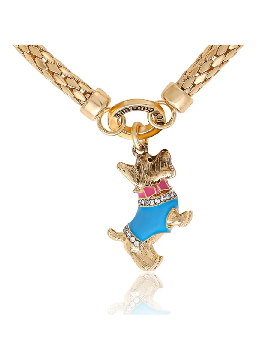 Браслет из двух цепочек с подвеской в виде синей собаки Juicy Couture — изображение 4 из 6, оттенок золото