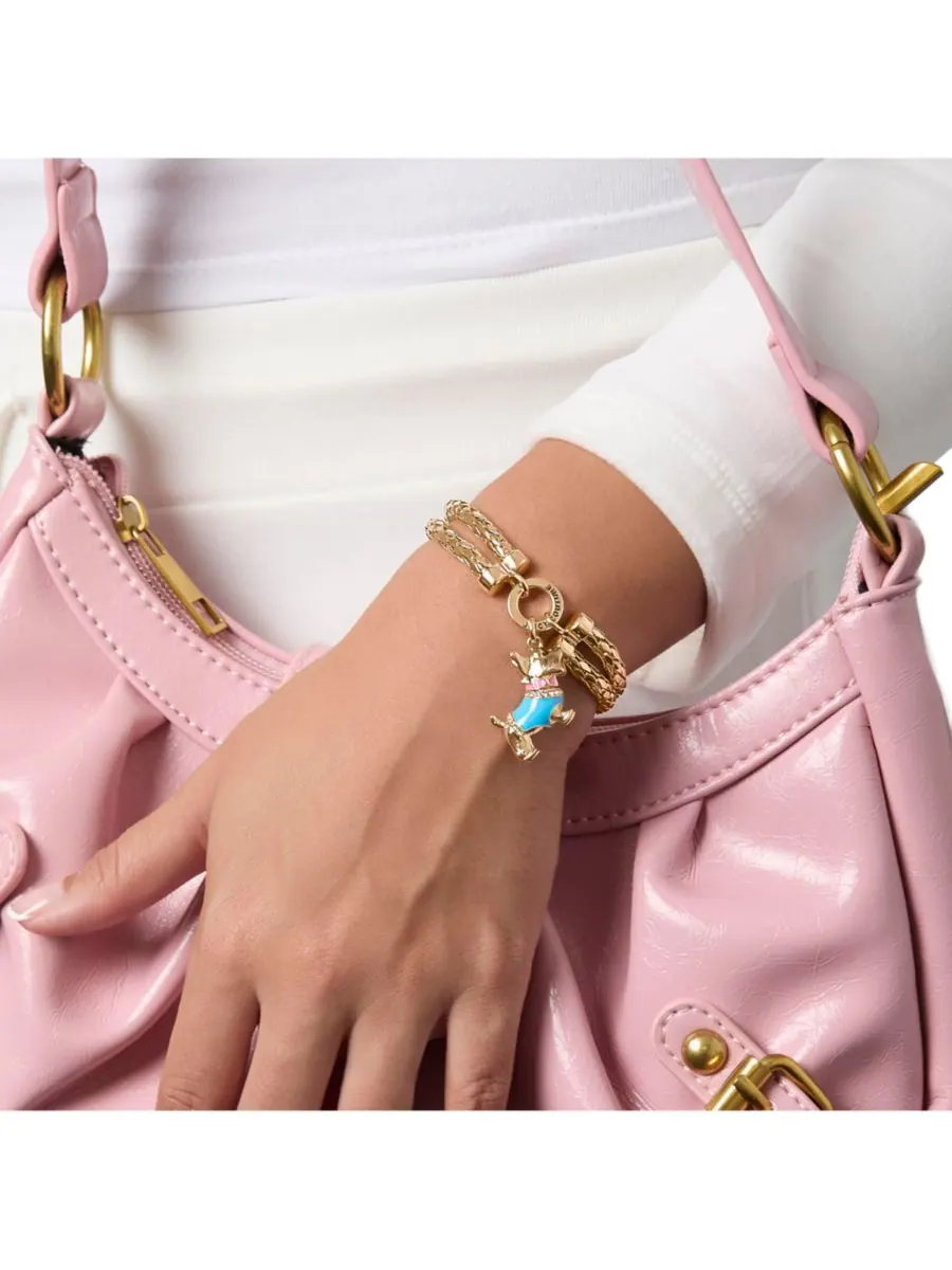 Браслет из двух цепочек с подвеской в виде синей собаки Juicy Couture — изображение 5 из 6, оттенок золото