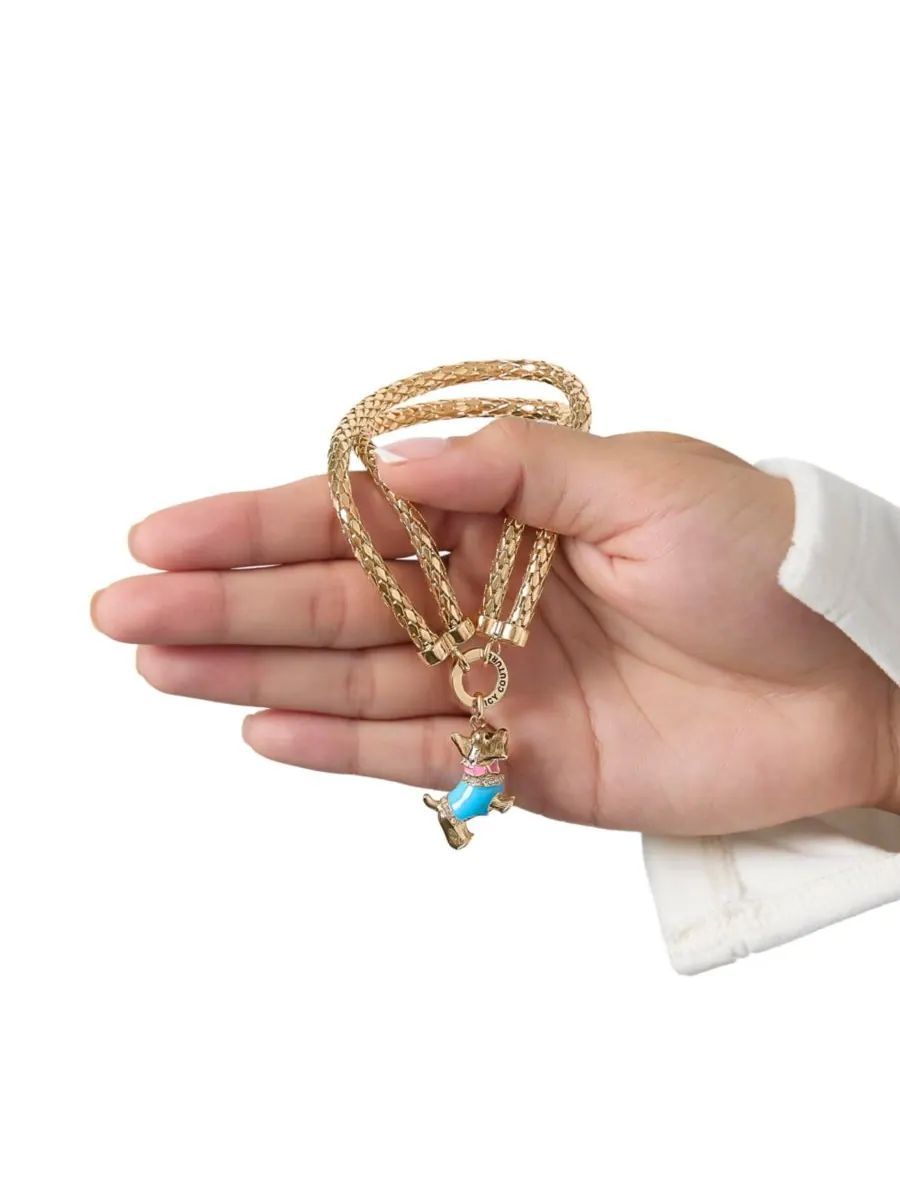 Браслет из двух цепочек с подвеской в виде синей собаки Juicy Couture — изображение 6 из 6, оттенок золото