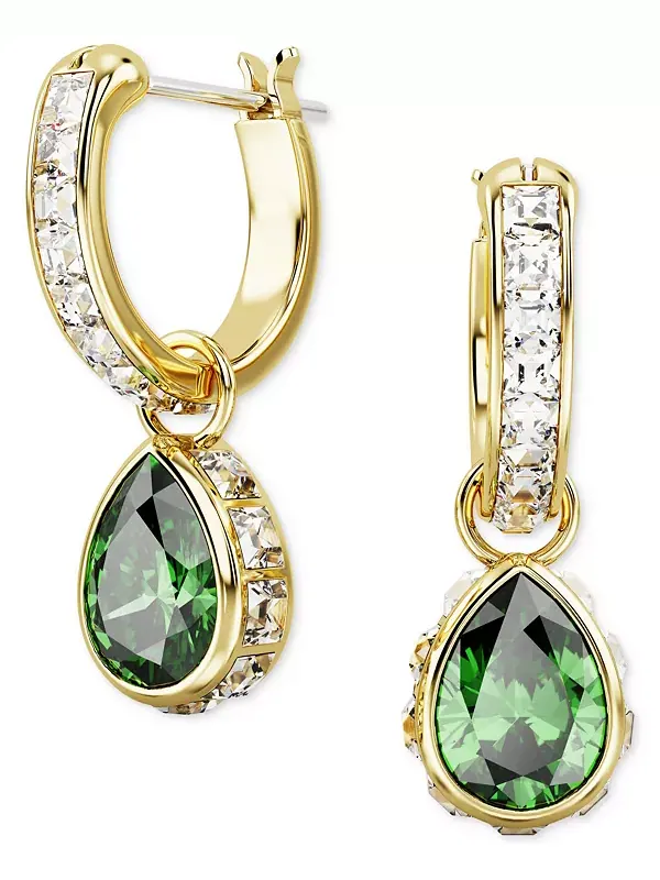 Серьги-Кольца с подвесками из смешанных кристаллов золотистого оттенка Swarovski — изображение 1 из 4, оттенок зеленый