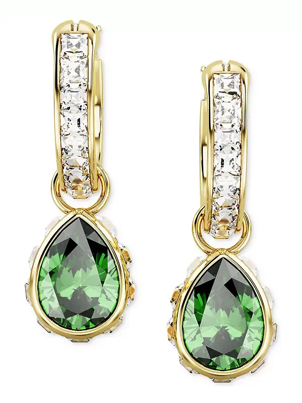 Серьги-Кольца с подвесками из смешанных кристаллов золотистого оттенка Swarovski — изображение 2 из 4, оттенок зеленый