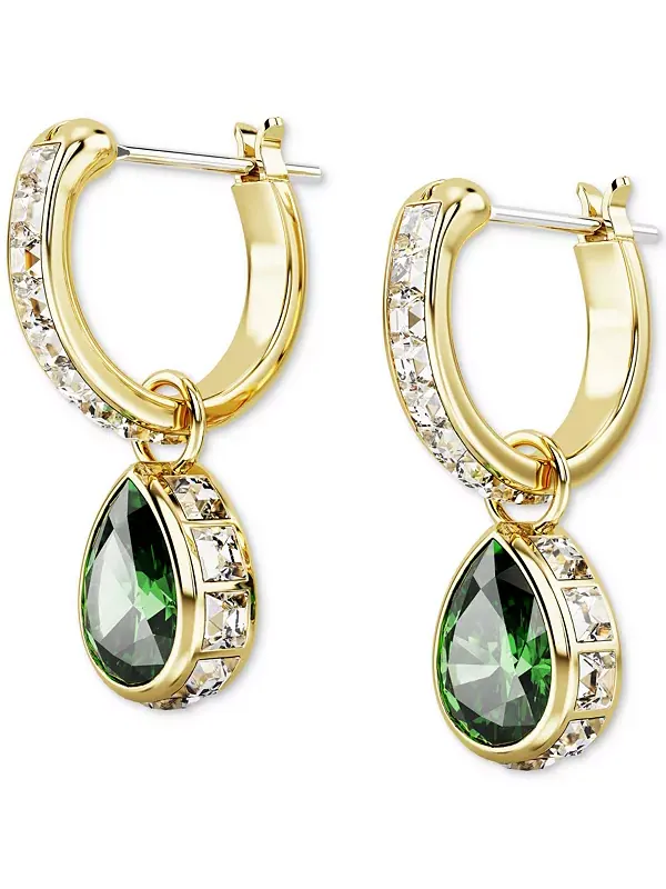 Серьги-Кольца с подвесками из смешанных кристаллов золотистого оттенка Swarovski — изображение 3 из 4, оттенок зеленый