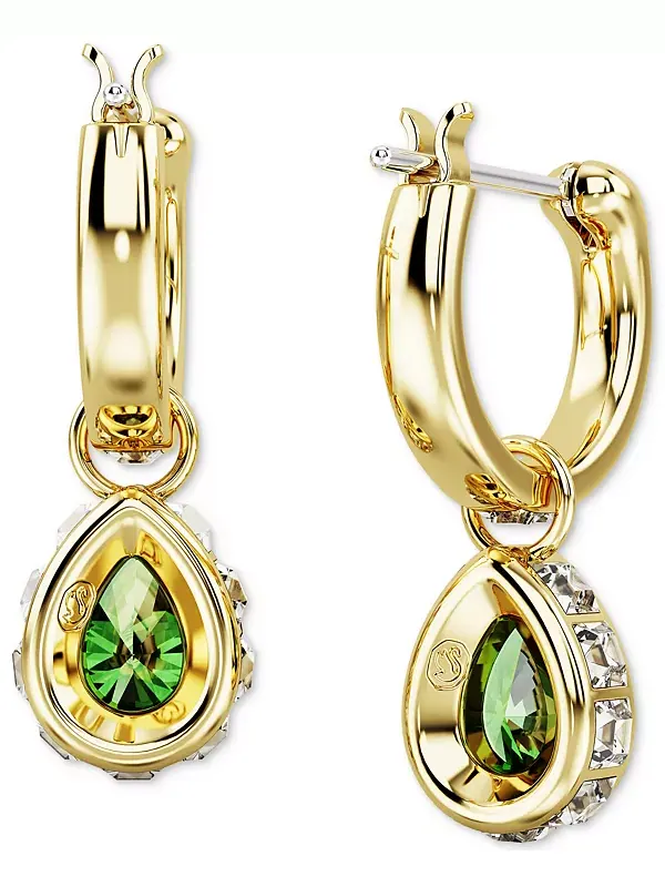 Серьги-Кольца с подвесками из смешанных кристаллов золотистого оттенка Swarovski — изображение 4 из 4, оттенок зеленый