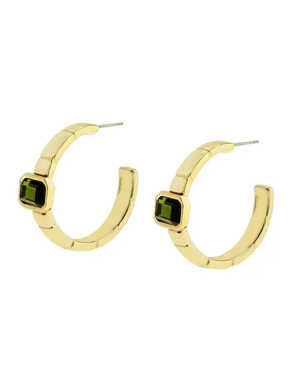 Серьги-Кольца с цепочкой для часов и драгоценными камнями оливин Steve Madden — изображение 2 из 4, оттенок золотистый