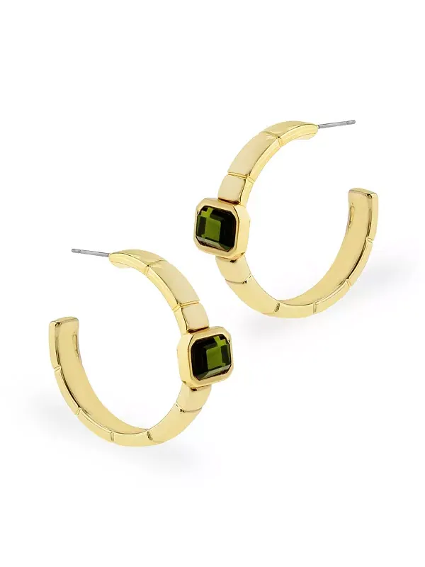 Серьги-Кольца с цепочкой для часов и драгоценными камнями оливин Steve Madden — изображение 3 из 4, оттенок золотистый