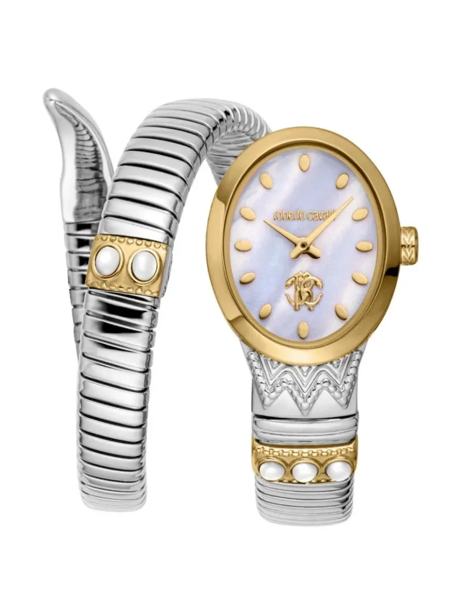Женские часы Serpente Ornato Quartz Two Tone Stainless Steel Bracelet Watch Roberto Cavalli — серебристый