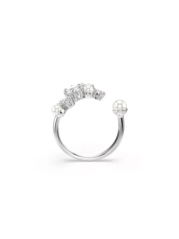 Эффектное кольцо с кристально чистым жемчугом круглой огранки Swarovski — изображение 2 из 4, оттенок серебряный