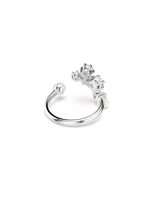 Эффектное кольцо с кристально чистым жемчугом круглой огранки Swarovski — изображение 4 из 4, оттенок серебряный