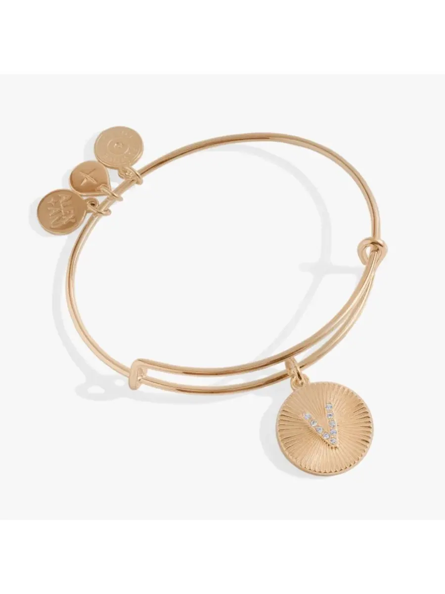 Браслет-бангл с кристаллами и буквой-подвеской, модель Pave Starburst Texture Initial Alex and Ani — изображение 1 из 2