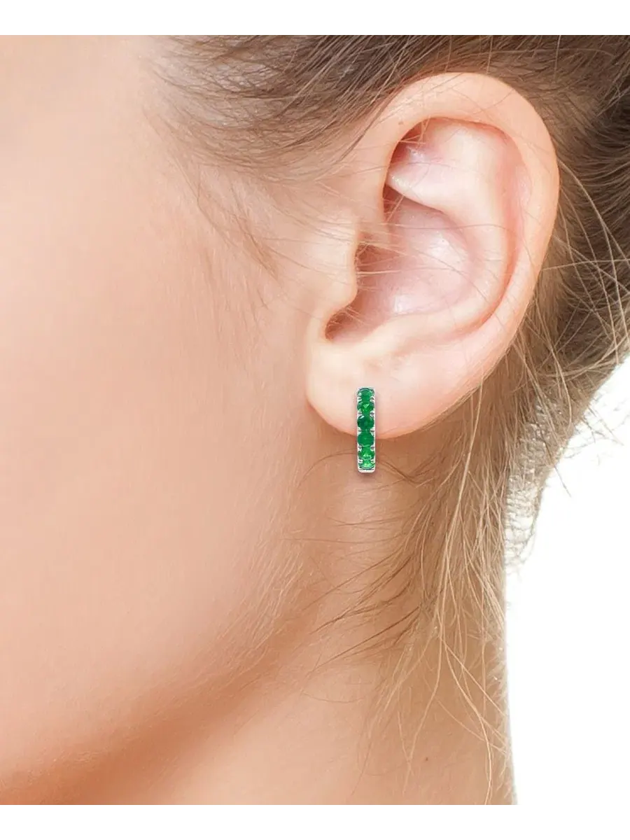 Серьги-пусеты с изумрудами, 14k белое золото EFFY Collection — изображение 2 из 3, оттенок золотистый