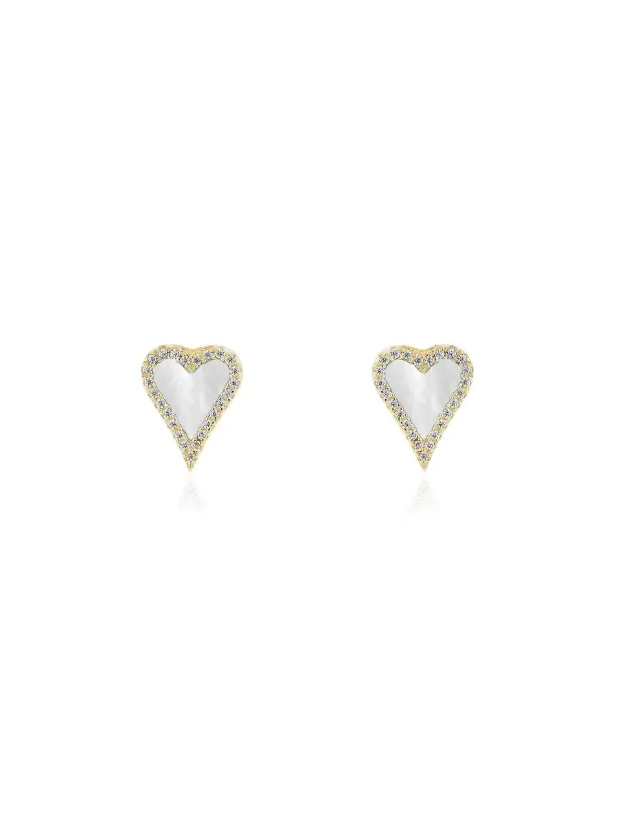 Серьги-пусеты с сердцем из перламутра и фианитами, модель Mini Mother of Pearl CZ Halo Heart Stud — изображение 3 из 3