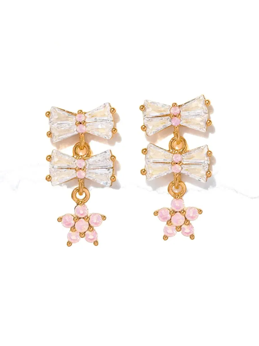 Серьги с подвеской-бантом и цветком Crystal Little Blushing Bows Girls Crew — изображение 1 из 3, оттенок золото