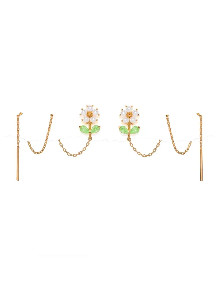 Серьги-пусеты с подвеской «Crystal Daisy Petal Threader» Girls Crew — изображение 1 из 4, оттенок золото
