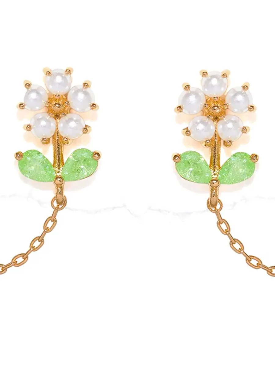 Серьги-пусеты с подвеской «Crystal Daisy Petal Threader» Girls Crew — изображение 2 из 4, оттенок золото