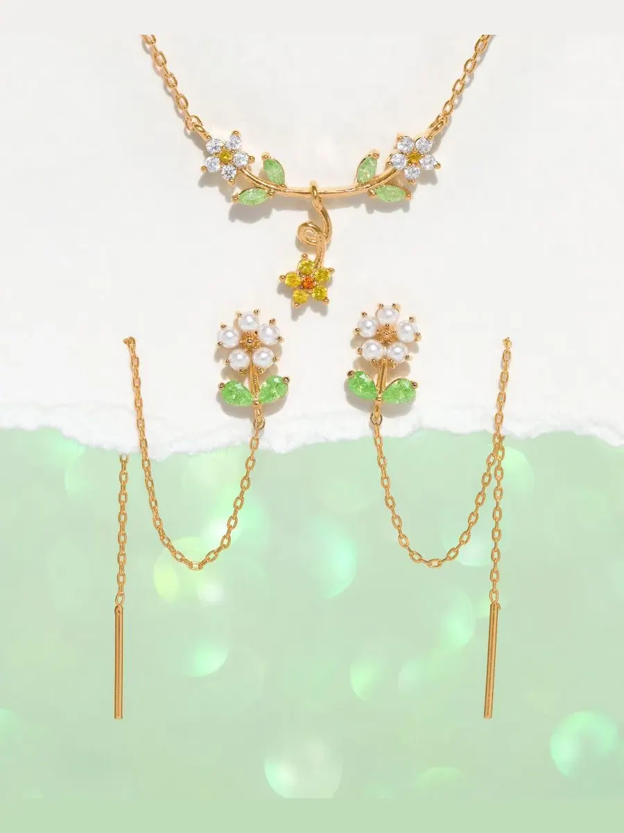 Серьги-пусеты с подвеской «Crystal Daisy Petal Threader» Girls Crew — изображение 3 из 4, оттенок золото