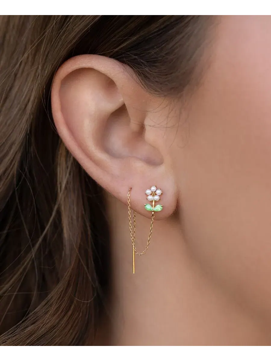 Серьги-пусеты с подвеской «Crystal Daisy Petal Threader» Girls Crew — изображение 4 из 4, оттенок золото