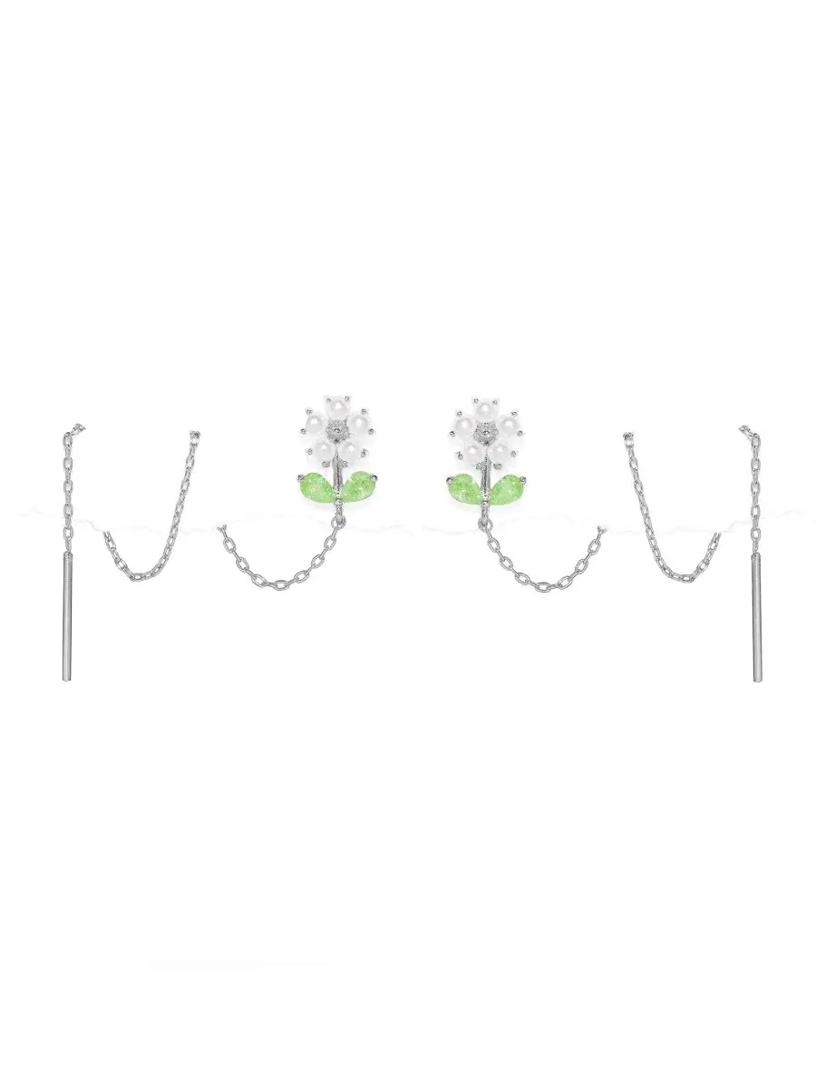Серьги-гвоздики с подвеской-цепочкой Daisy Petal Threader Girls Crew — изображение 1 из 2, оттенок серебряный