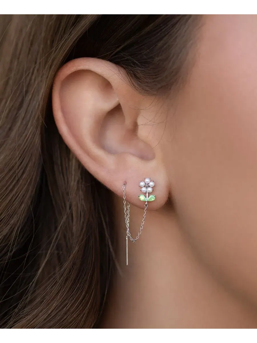 Серьги-гвоздики с подвеской-цепочкой Daisy Petal Threader Girls Crew — изображение 2 из 2, оттенок серебряный