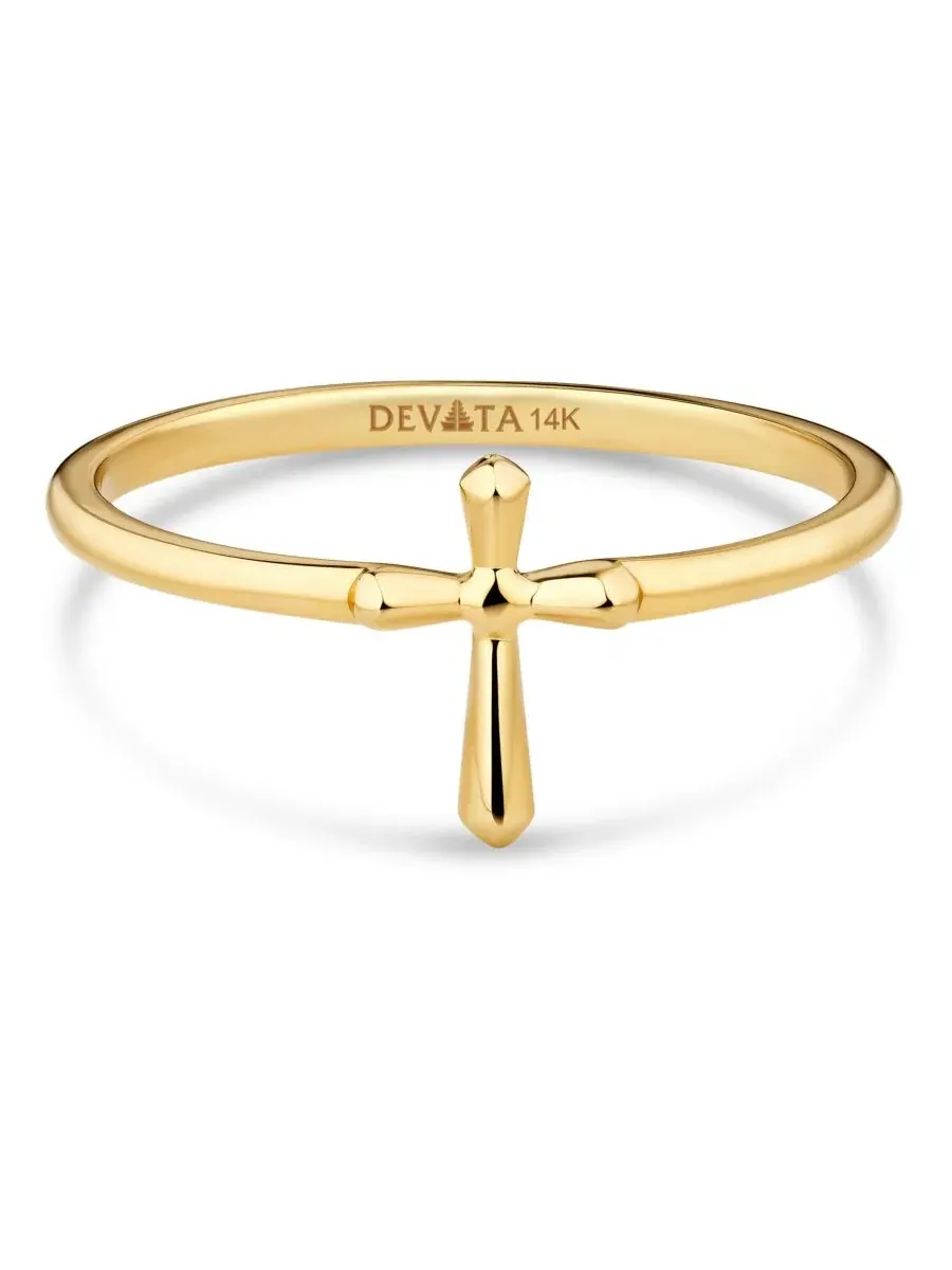 Кольцо с крестом, модель Cross Ring DEVATA — золотистый