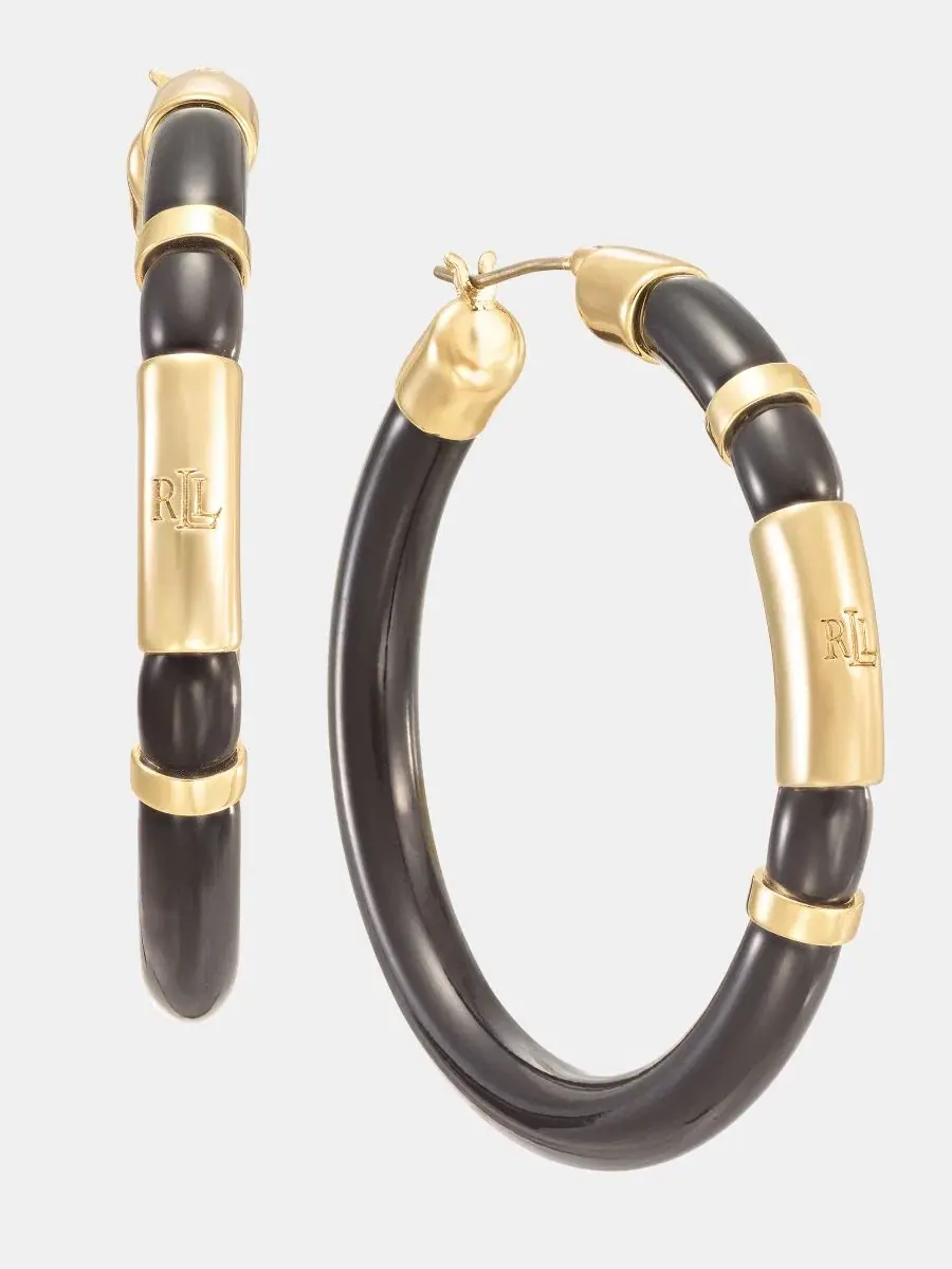 Серьги-кольца среднего размера с цветной инкрустацией Lauren Ralph Lauren — изображение 2 из 4, оттенок черный