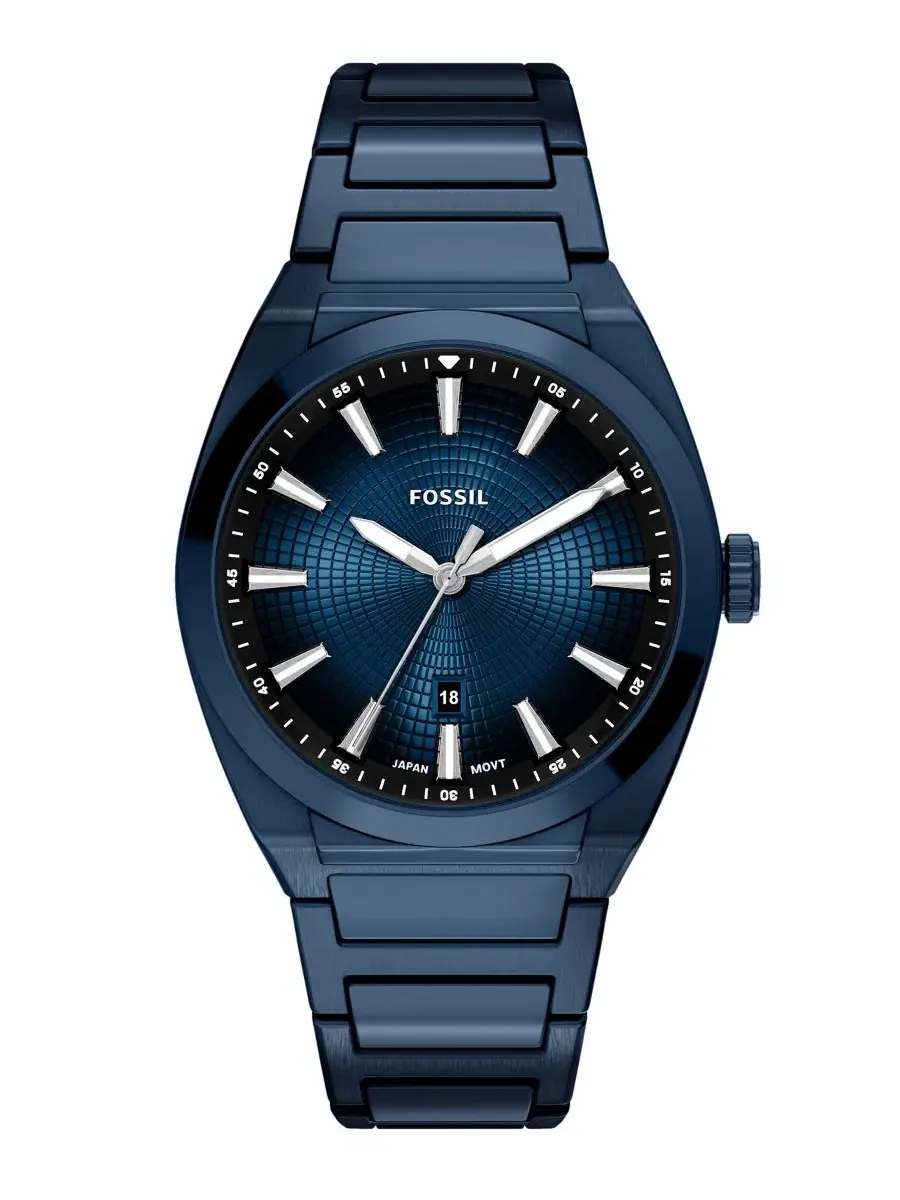 Мужские часы Everett Three-Hand Navy из нержавеющей стали, 42 мм Fossil — изображение 1 из 6, оттенок синий