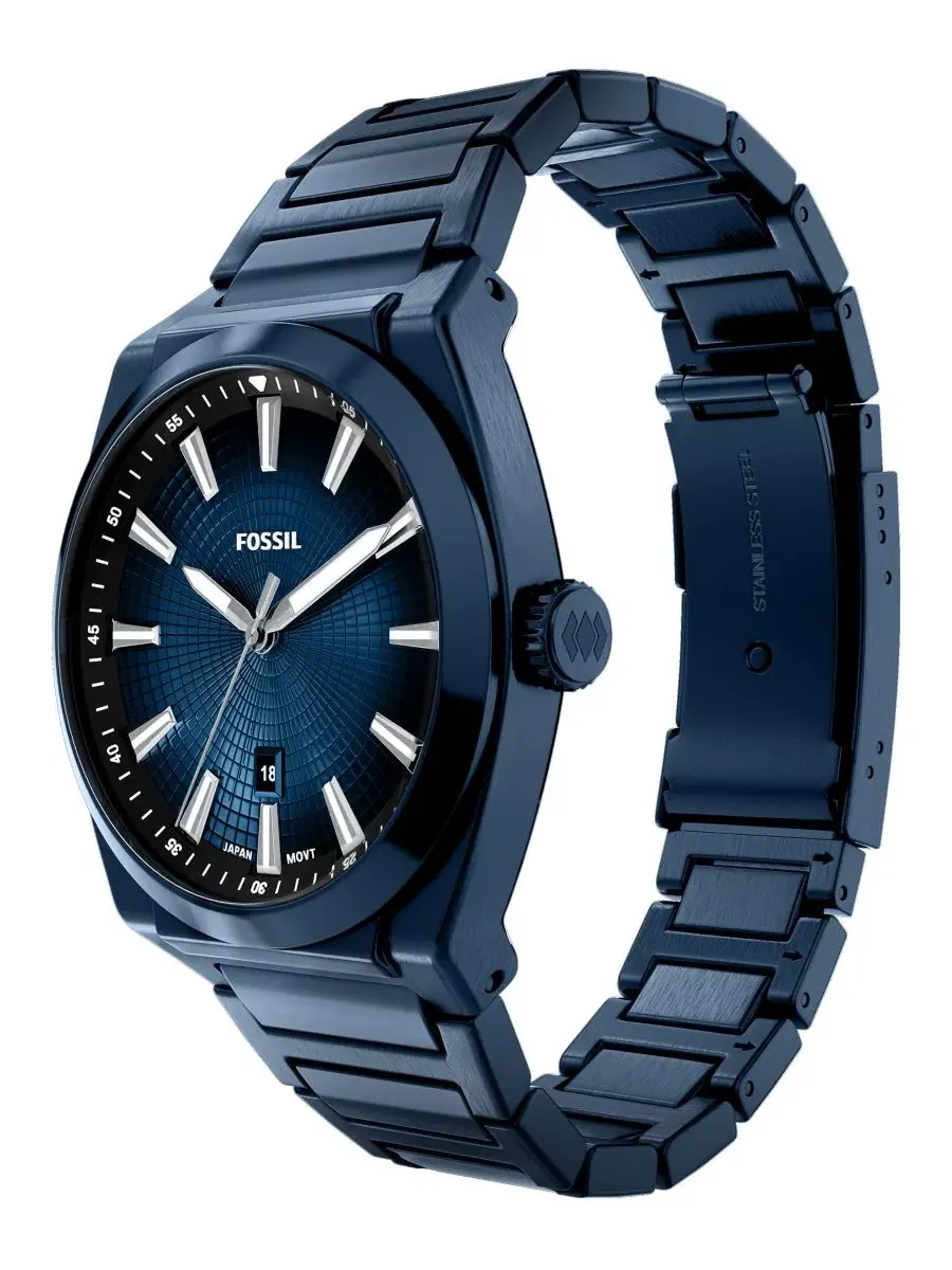 Мужские часы Everett Three-Hand Navy из нержавеющей стали, 42 мм Fossil — изображение 5 из 6, оттенок синий