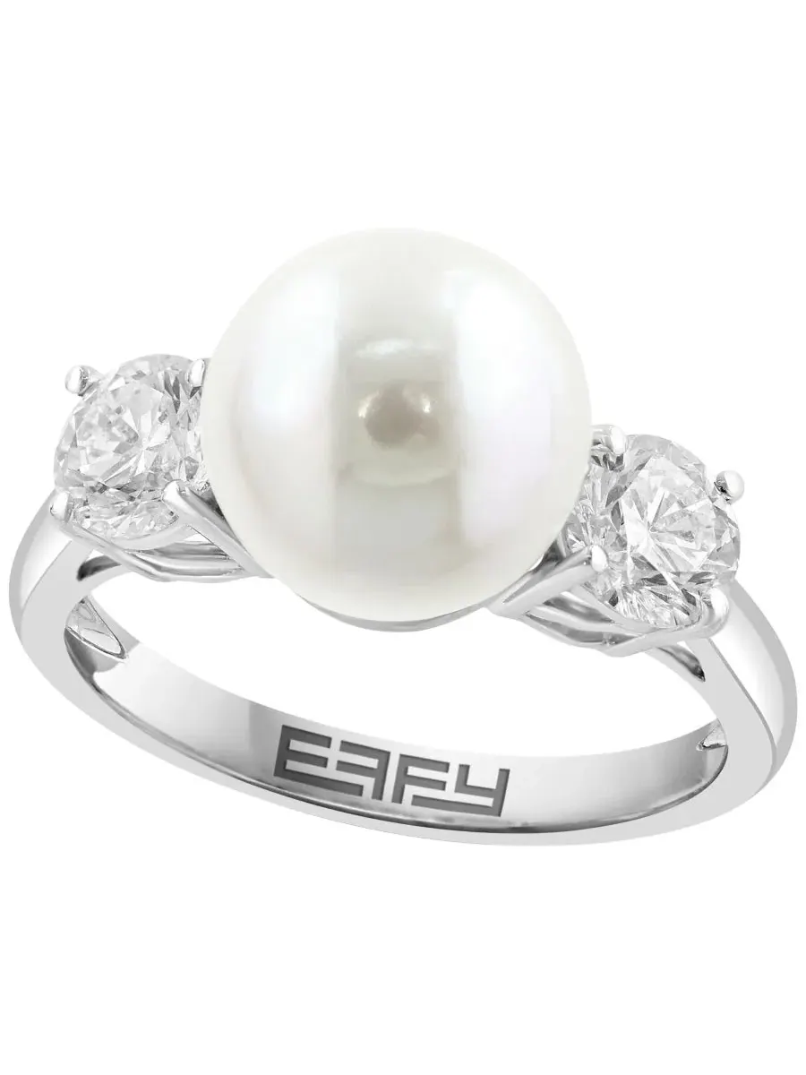 Кольцо с жемчугом и бриллиантами EFFY Collection — изображение 1 из 4, оттенок серебристый