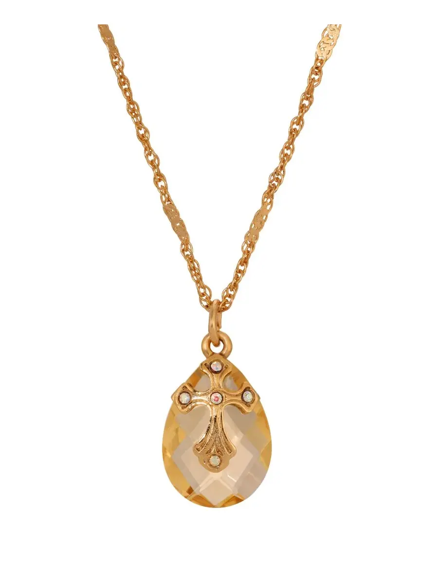 Ожерелье с кристаллом и крестом 14k Gold Dipped Light Colorado Oval Glass Drop Crystal Cross 16"+3"