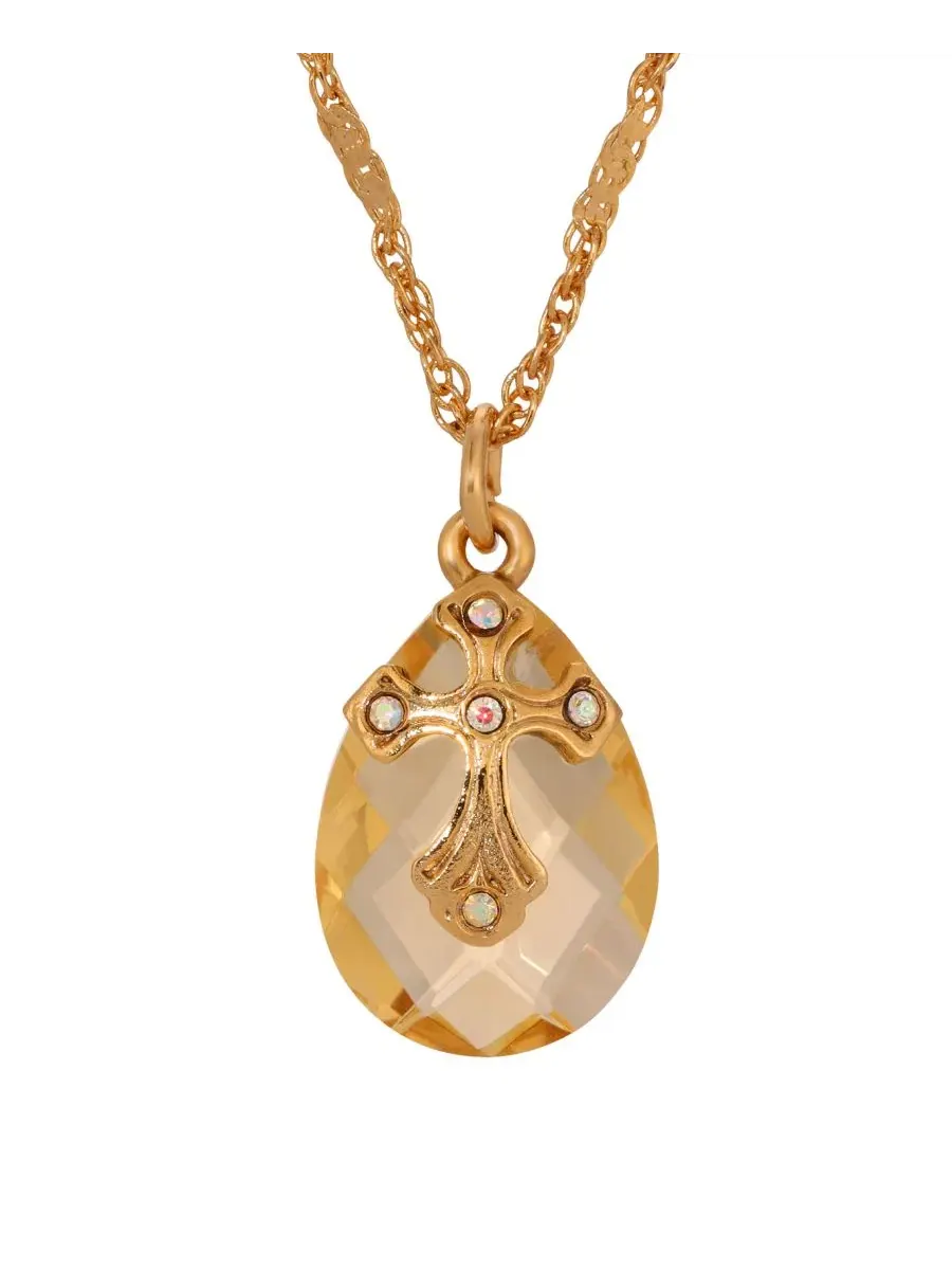 Ожерелье с кристаллом и крестом 14k Gold Dipped Light Colorado Oval Glass Drop Crystal Cross 16"+3" — изображение 2 из 3