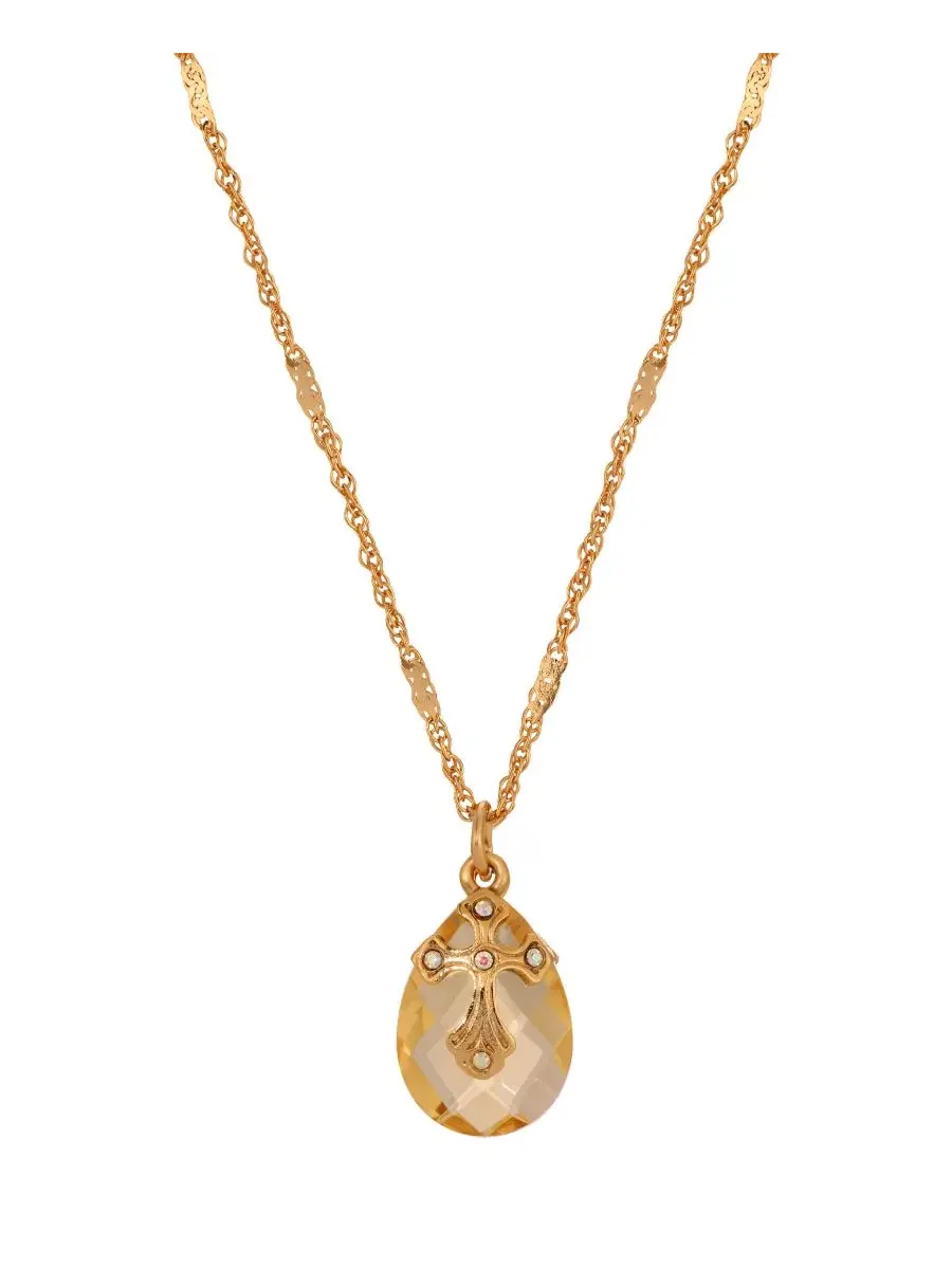 Ожерелье с кристаллом и крестом 14k Gold Dipped Light Colorado Oval Glass Drop Crystal Cross 16"+3" — изображение 3 из 3