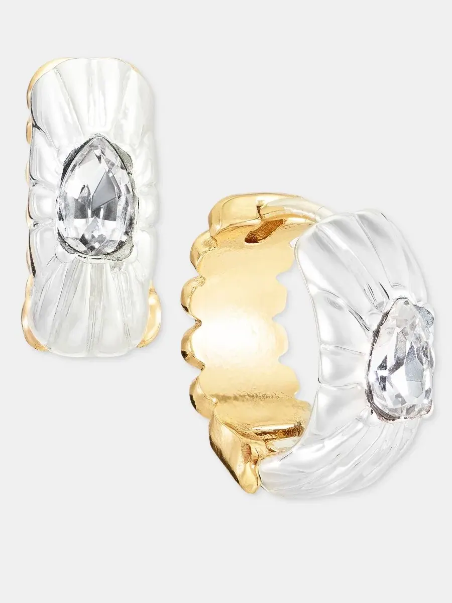 Серьги-кольца с кристаллами, 1,5 см Anne Klein — изображение 2 из 3, оттенок прозрачный