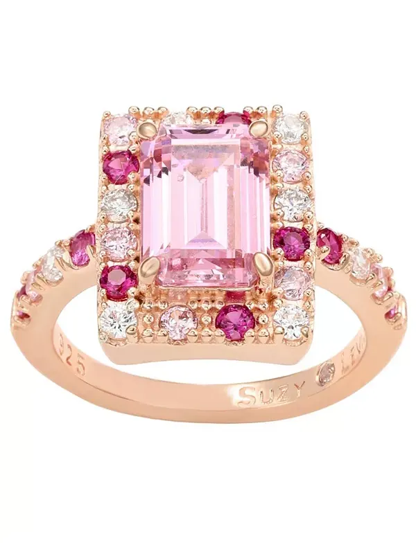 Кольцо Suzy Levian Rose из стерлингового серебра с изумрудной огранкой и розовыми кубическими — изображение 1 из 3