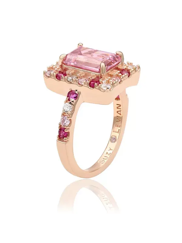Кольцо Suzy Levian Rose из стерлингового серебра с изумрудной огранкой и розовыми кубическими — изображение 3 из 3
