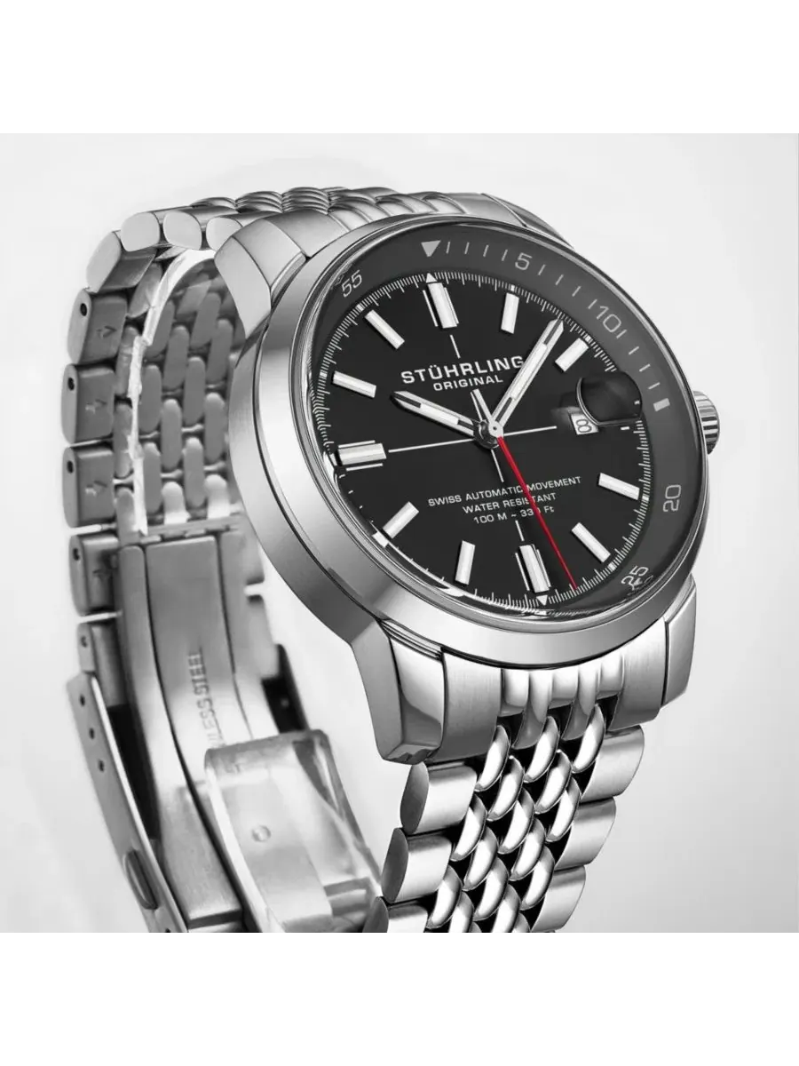Мужские автоматические часы Trackmaster 1026, браслет из нержавеющей стали 42 мм Stuhrling — изображение 2 из 5