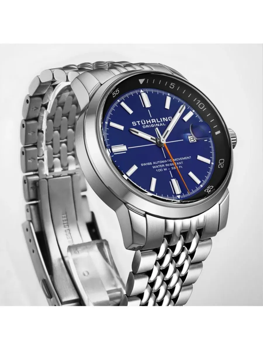 Мужские автоматические часы Trackmaster 1026, браслет из нержавеющей стали 42 мм Stuhrling — изображение 4 из 5